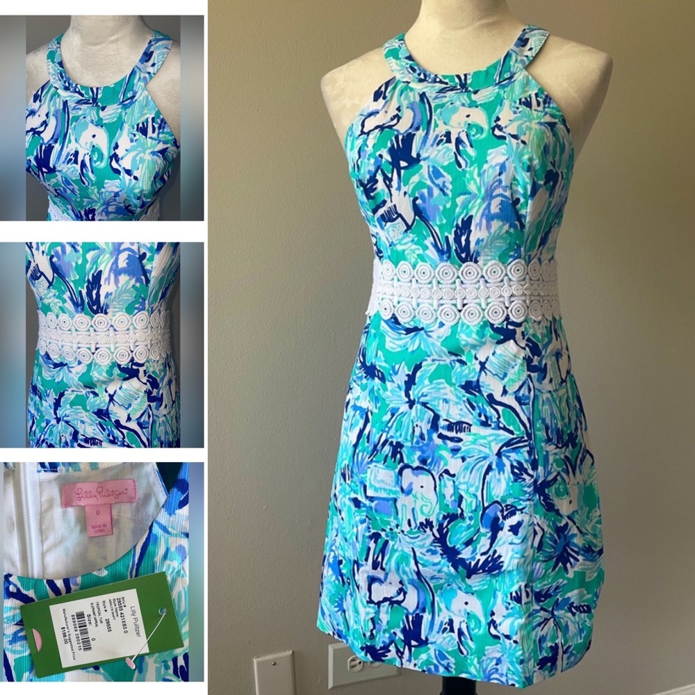NWT Lilly Pulitzer Ashlyn Shift Dress in Tropical Turquoise Elephant Appeal